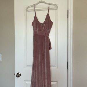 Two Birds Rose Velvet Wrap Gown